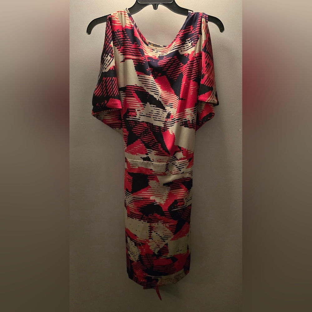 Outback Red Vintage Tie Back Split Sleeve Dress Coral Ecru Black LABLE Safari